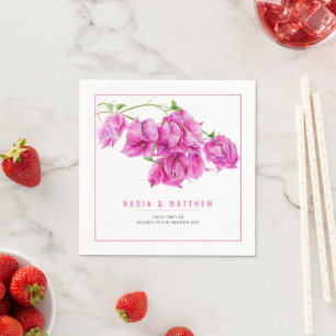 Bougainvillea pink purple watercolor wedding art napkin