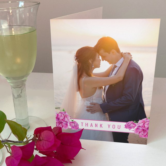 Bougainvillea pink watercolor wedding thank you card (Creator Uploaded)