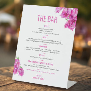 Bougainvillea pink wedding drinks bar menu pedestal sign