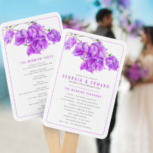 Bougainvillea purple watercolor wedding program hand fan