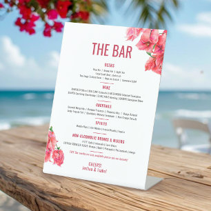 Bougainvillea red art wedding drinks bar menu pedestal sign