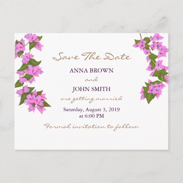 Bougainvillea Tropical Save The Date Announcement Postcard (Front)