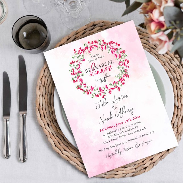 Bougainvillea Tropical Wildflower Rehearsal Dinner Invitation (Creator Uploaded)