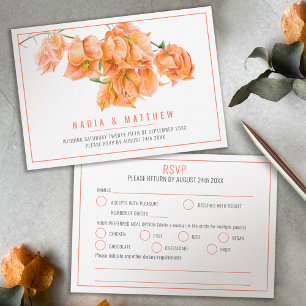 Bougainvillea watercolor orange white wedding meal RSVP card