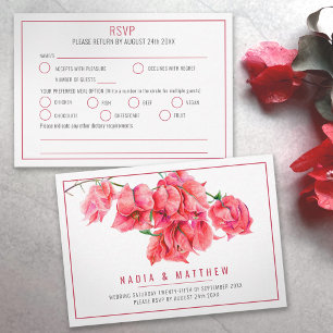 Bougainvillea watercolor red pink wedding meal RSVP card