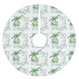 Boughs of Holly Light Green Pink Brushed Polyester Tree Skirt