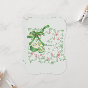 Boughs of Holly Light Green Pink Christmas Card