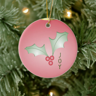 Boughs of Holly Light Green Pink Christmas Ceramic Tree Decoration