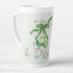Boughs of Holly Light Green Pink Christmas Latte Mug