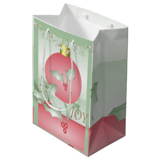 Boughs of Holly Light Green Pink Medium Gift Bag