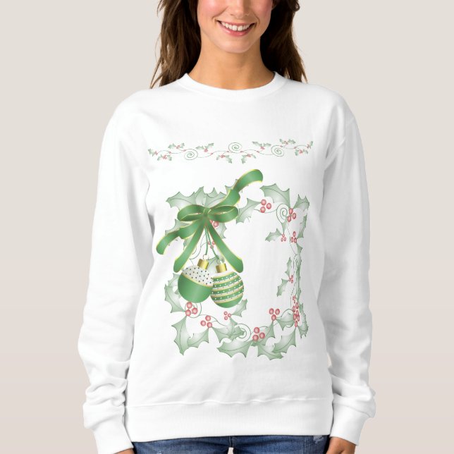 Boughs of Holly Light Green Pink Sweatshirt (Front)