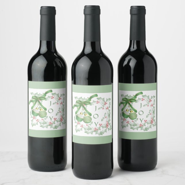 Boughs of Holly Light Green Pink Wine Label (Bottles)