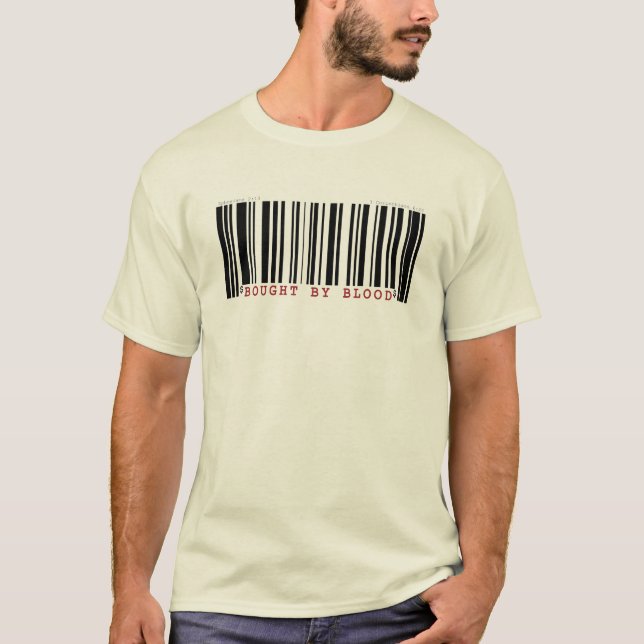 Bought by blood Christan bar code t-shirt (Front)