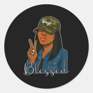 Bougie Blessed Camo Hat Christian Black Woman Classic Round Sticker