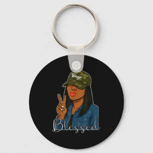 Bougie Blessed Camo Hat Christian Black Woman  Key Ring