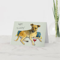 Bougie Brindle Dog Enjoying Wine | Happy Birthday