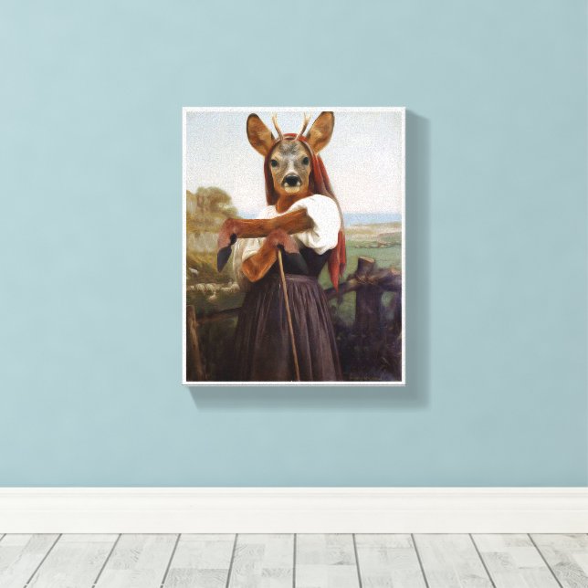 Bouguereau Deer Shepherdess Canvas Print (Insitu(Wood Floor))