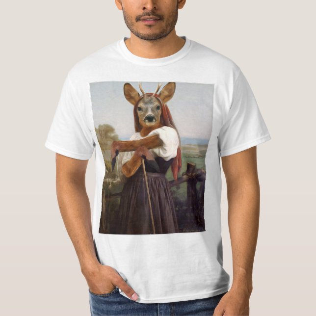 Bouguereau Deer Shepherdess T-Shirt (Front)