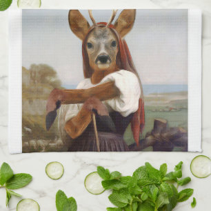 Bouguereau Deer Shepherdess Tea Towel