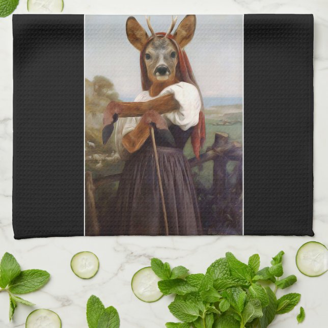 Bouguereau Deer Shepherdess Tea Towel (Folded)