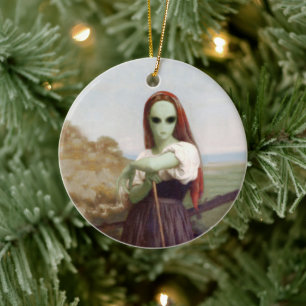 Bouguereau Shepherdess Alien Ceramic Tree Decoration
