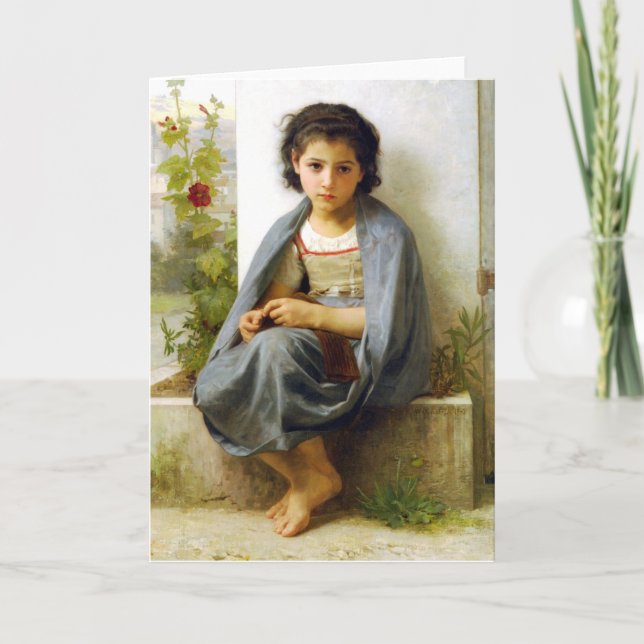 Bouguereau The Little Knitter Greeting Card (Front)
