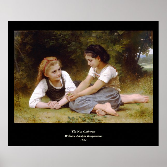 Bouguereau's 1882 The Nut Gatherers  Les noisettes Poster (Front)