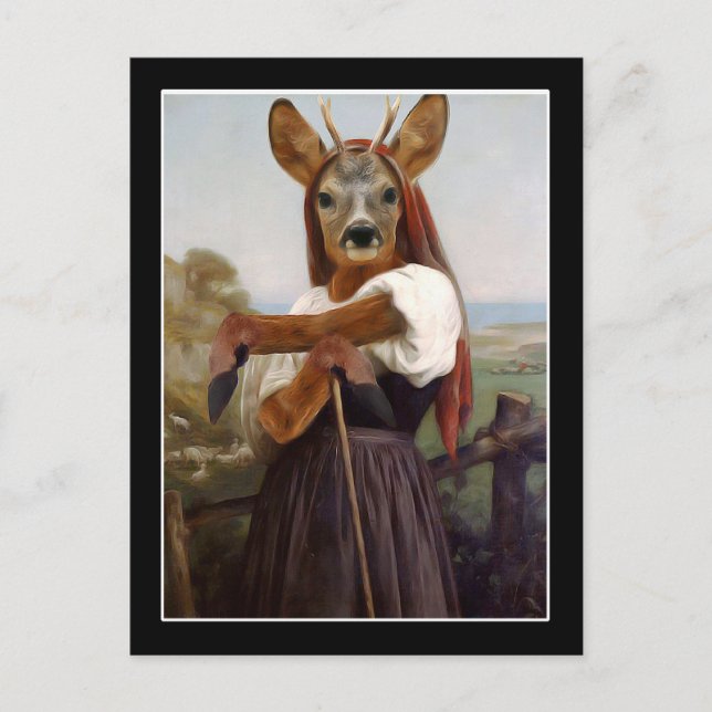 Bouguereau's Deer Shepherdess Postcard (Front)
