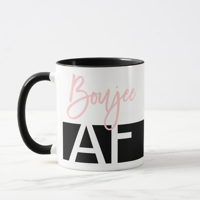Boujee AF Popular Quote White Pink Girl Typography Mug (Left)