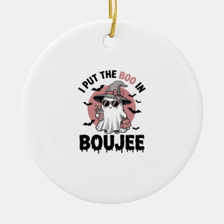 Boujee Ghost Halloween Vintage Engraving Design_1 Ceramic Tree Decoration