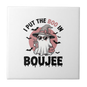 Boujee Ghost Halloween Vintage Engraving Design_1 Tile