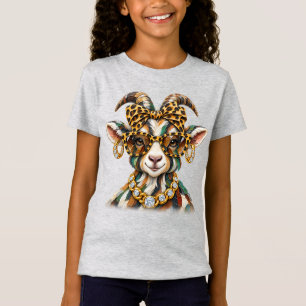 Boujee Glam Goat Leopard Rhinestone Fashion T-Shirt