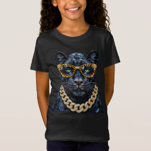 "Boujee Panther Leopard Print Glasses Gold Chain T-Shirt