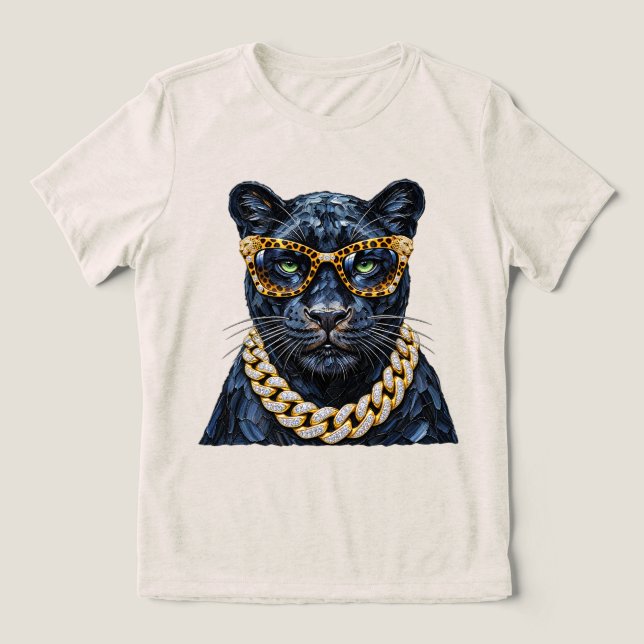 "Boujee Panther Leopard Print Glasses Gold Chain  Tri-Blend Shirt (Design Front)