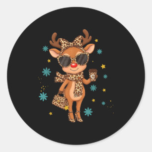 Boujee Reindeer Christmas Leopard Funny Gift Women Classic Round Sticker