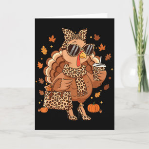 Boujee Turkey Leopard Preppy Fall Thanksgiving Pum Card