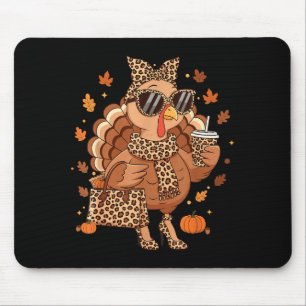 Boujee Turkey Leopard Preppy Fall Thanksgiving Pum Mouse Pad
