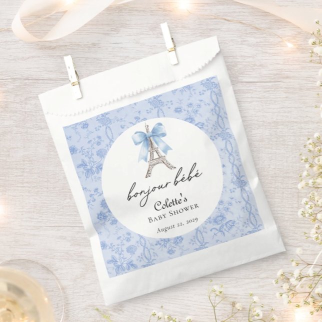 Boujour Bebe Paris French Toile Blue Baby Shower Favour Bags (Creator Uploaded)