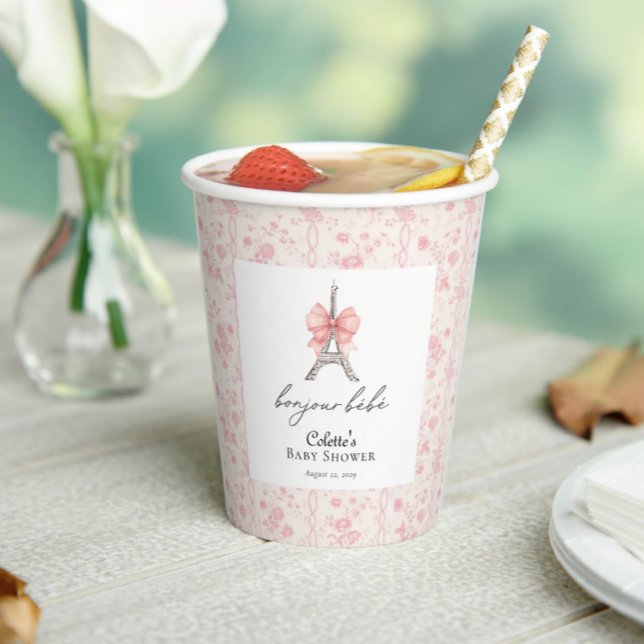 Boujour Bebe Paris French Toile Pink Baby Shower Paper Cups (Creator Uploaded)