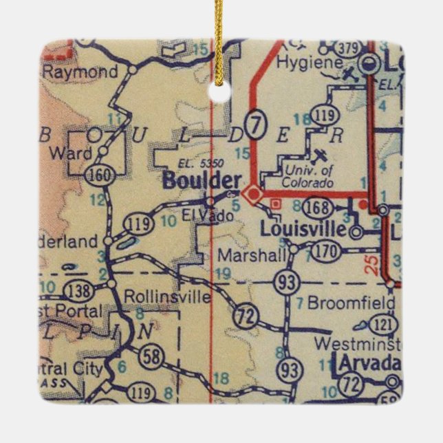 Boulder CO Vintage Map Ceramic Ornament (Back)