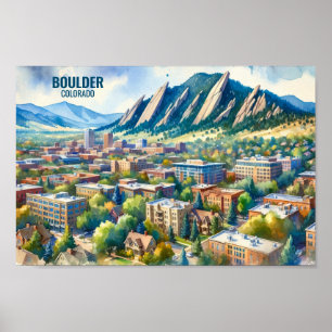 Boulder Colorado Famous Travel Places watercolor Poster