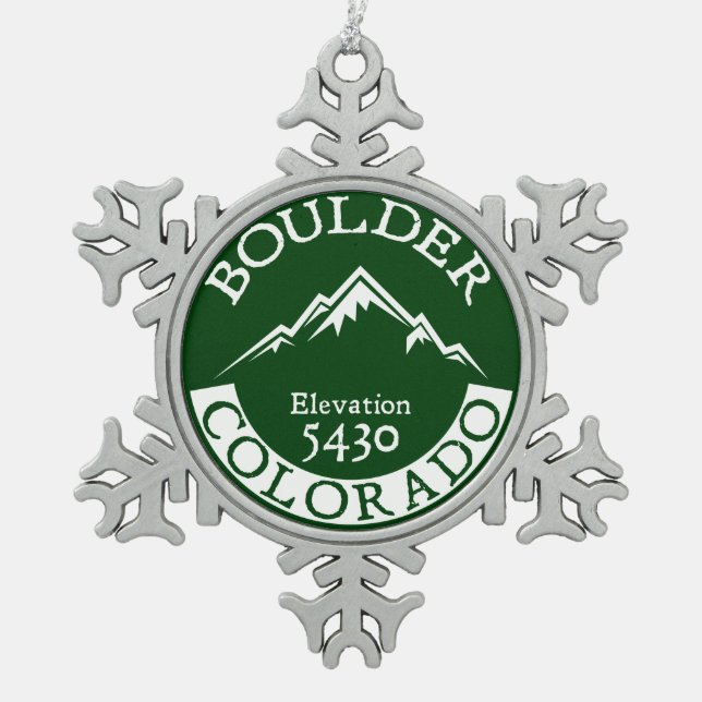 Boulder Colorado Snowflake Pewter Christmas Ornament (Front)