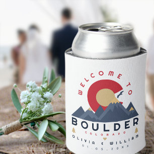 Boulder Colorado Stylised Skyline Welcome Wedding Can Cooler