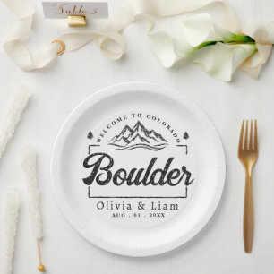 Boulder Colorado Wedding Minimalist Welcome Paper Plate