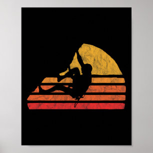 Bouldering Distressed Retro Rock Climbing 80's Sun Poster
