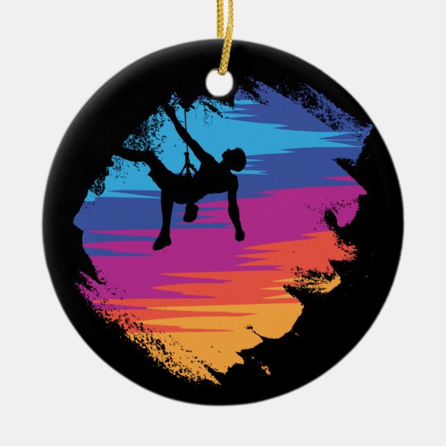 Bouldering - Distressed Retro Rock Climbing Ceramic Tree Decoration (Front)