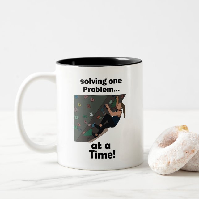 Bouldering Problem Solver Rock Climbing Party Two-Tone Coffee Mug (With Donut)