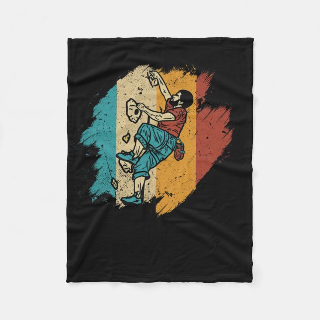 Bouldering Rock Climber Mountain Climbing - Retro  Fleece Blanket (Front)