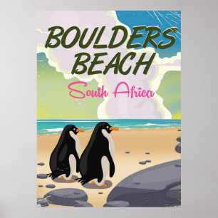 boulders beach South africa cartoon travel posyer Poster
