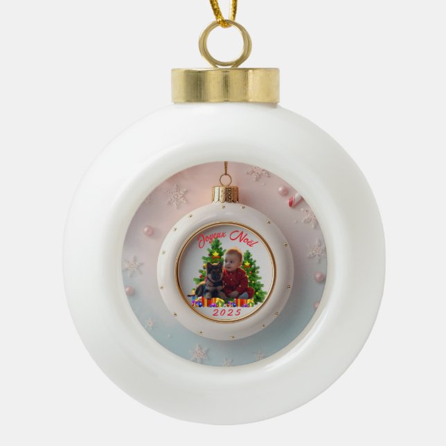 Boule de Noël Photo Famille Personnalisée Ceramic Ball Christmas Ornament (Front)